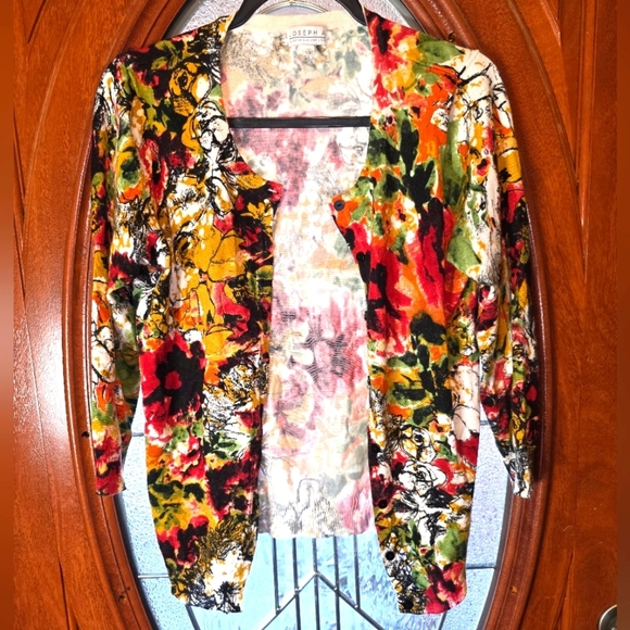 Joseph A Sweaters - Joseph A  Cardigan Sweater Crew Neck Medium Floral 3/4 Sleeve Washable